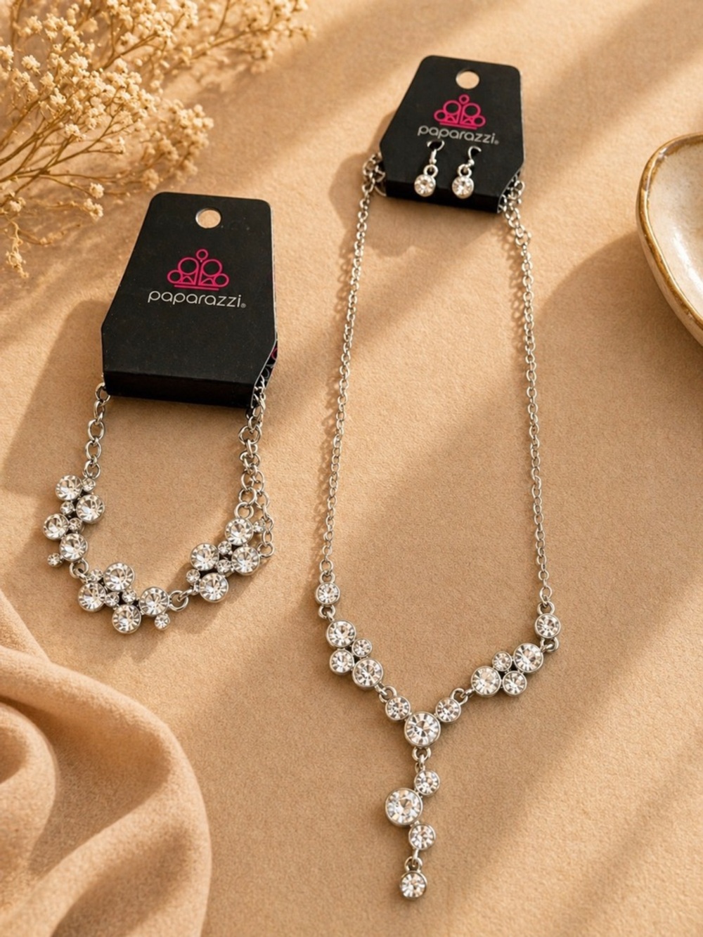 Crystal Layered Necklace Set in Silver Tone - Sparkling Statement